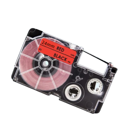 Casio XR-24RD compatible labeltape, black on red, 24mm x 8m